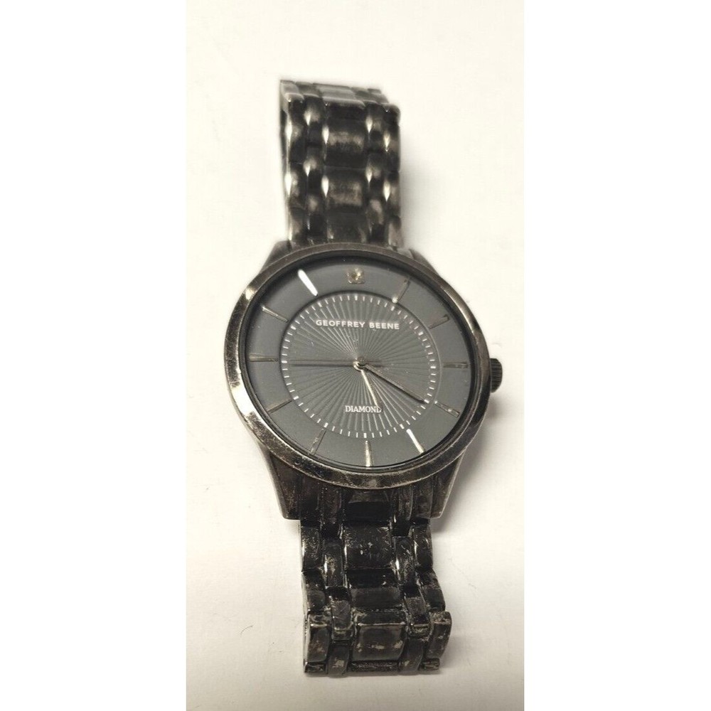 Men Geoffrey Beene Large Round Face DIAMOND Quartz Gunmetal Dial Watch GB8148GUD